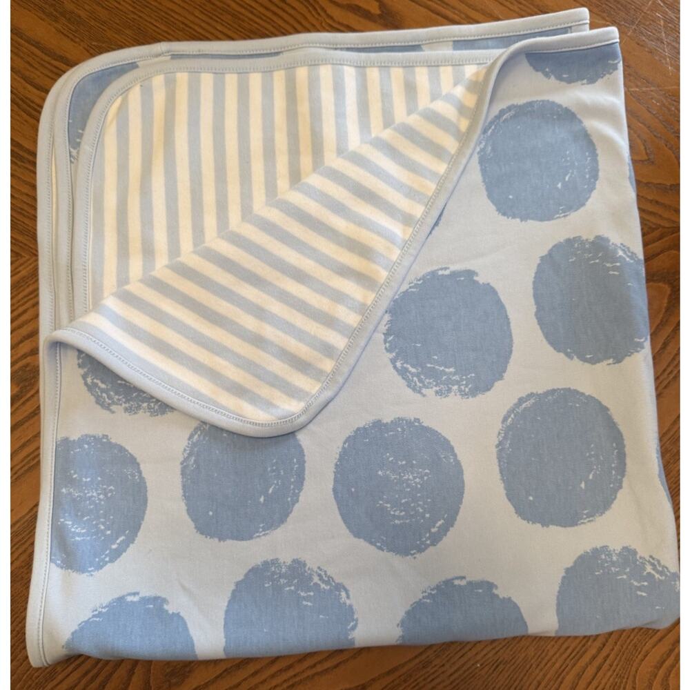 Gymboree 2019 Blue Large Polka Dot Stripe Baby Blanket Security Lovey
